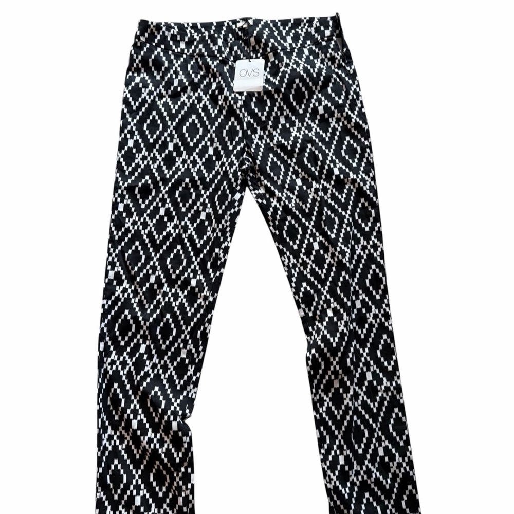 OVS Ankle Black and White Geometric Print Pants-Direct from Italy